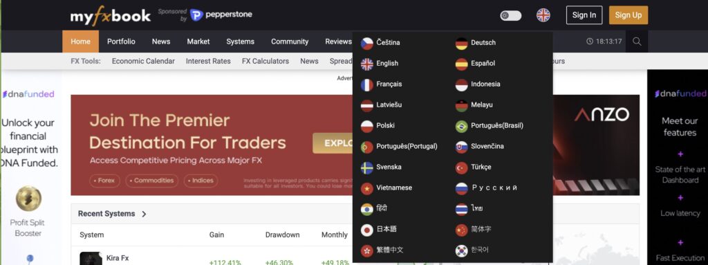 Myfxbook日本語化方法