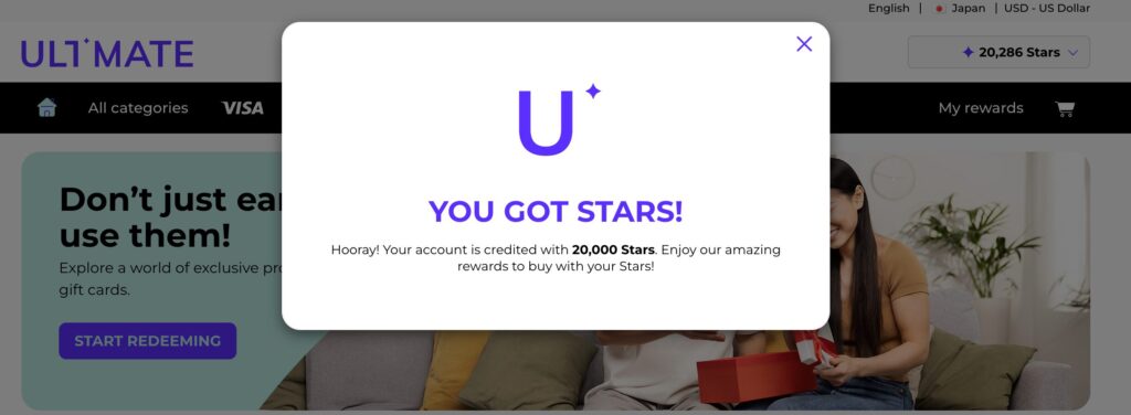 Ultimate StarsにExness(エクスネス)ギフトコードが反映