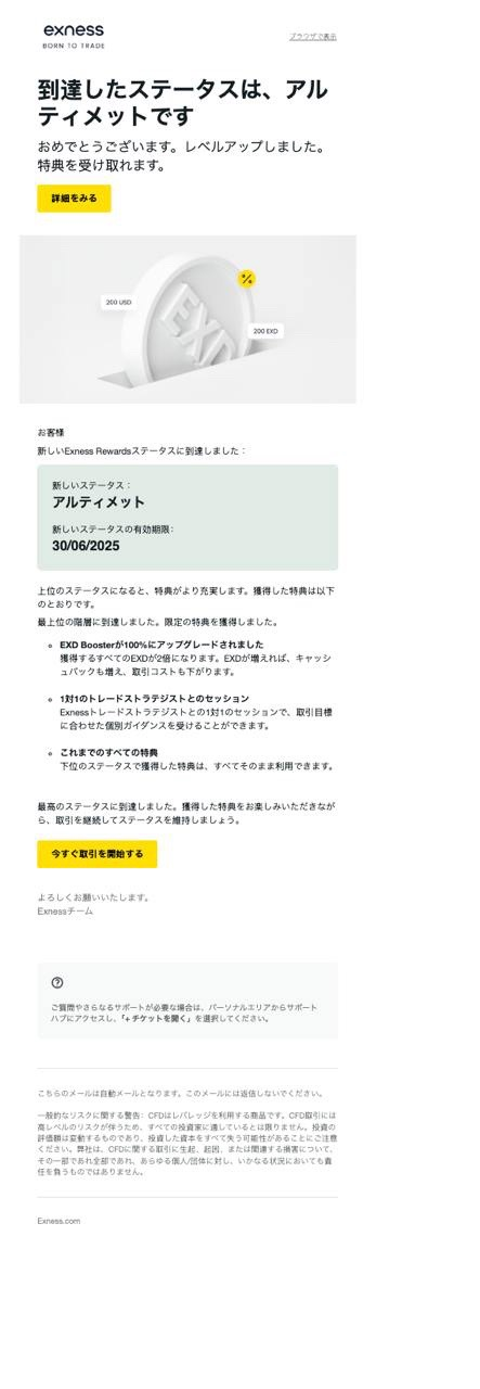 Exnessリワード ティア決定メール