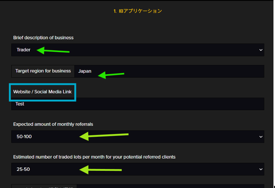 IBアプリケーション申請フォームの記入例