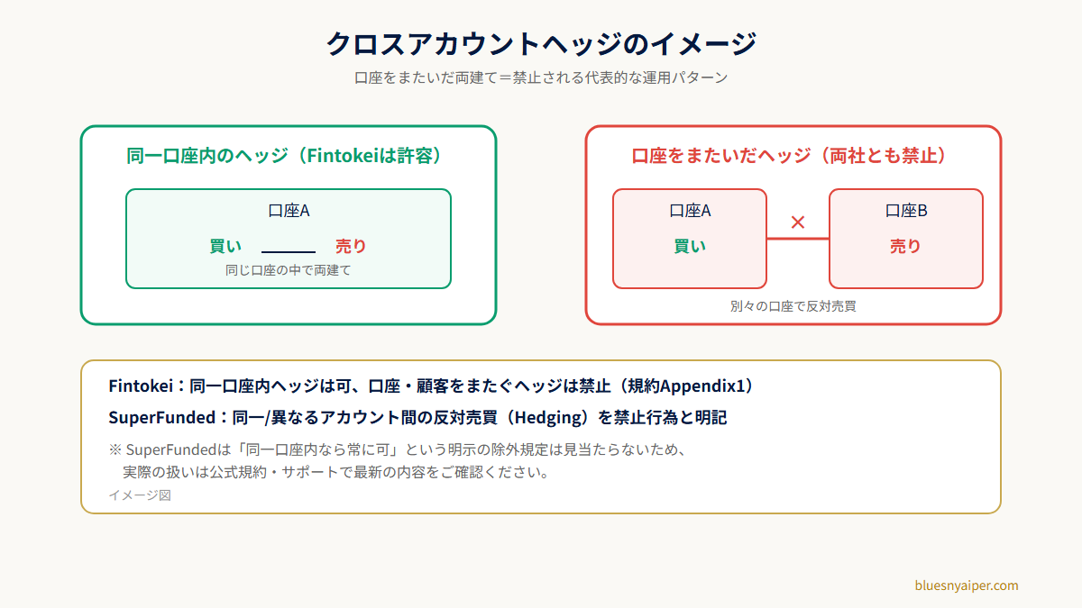 口座間両建て（クロスアカウントヘッジ）が禁止されるイメージ図