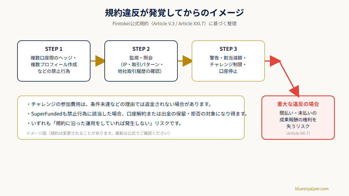 規約違反の発覚からペナルティまでの流れ図