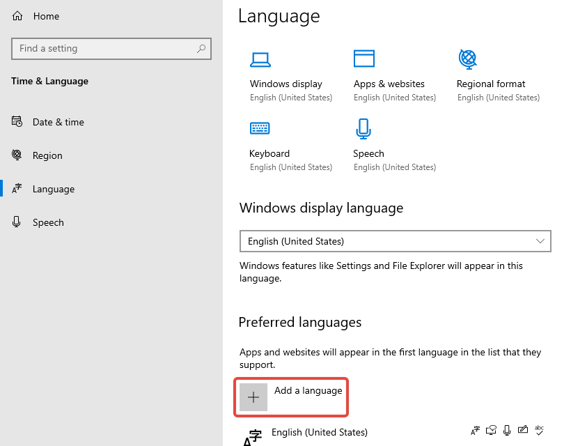 LanguageページのAdd a language